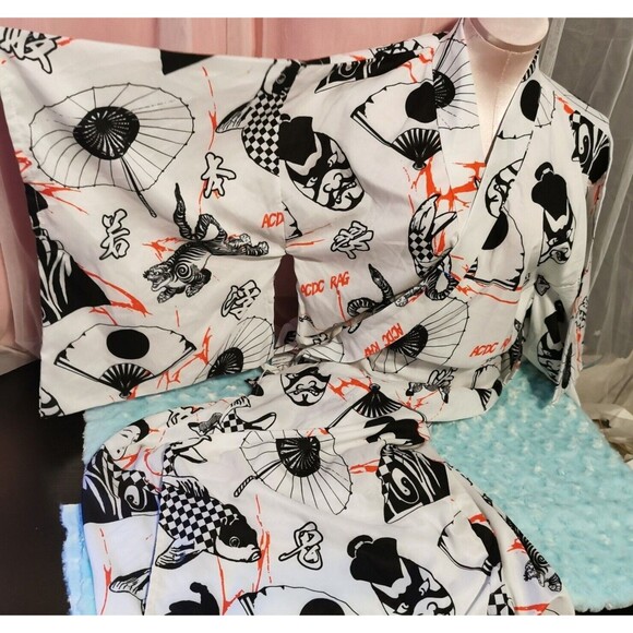 ACDC Rag Yukata Black White Graphic Samurai Print Japan Japanese Kimono Robe Y2K - Picture 1 of 13